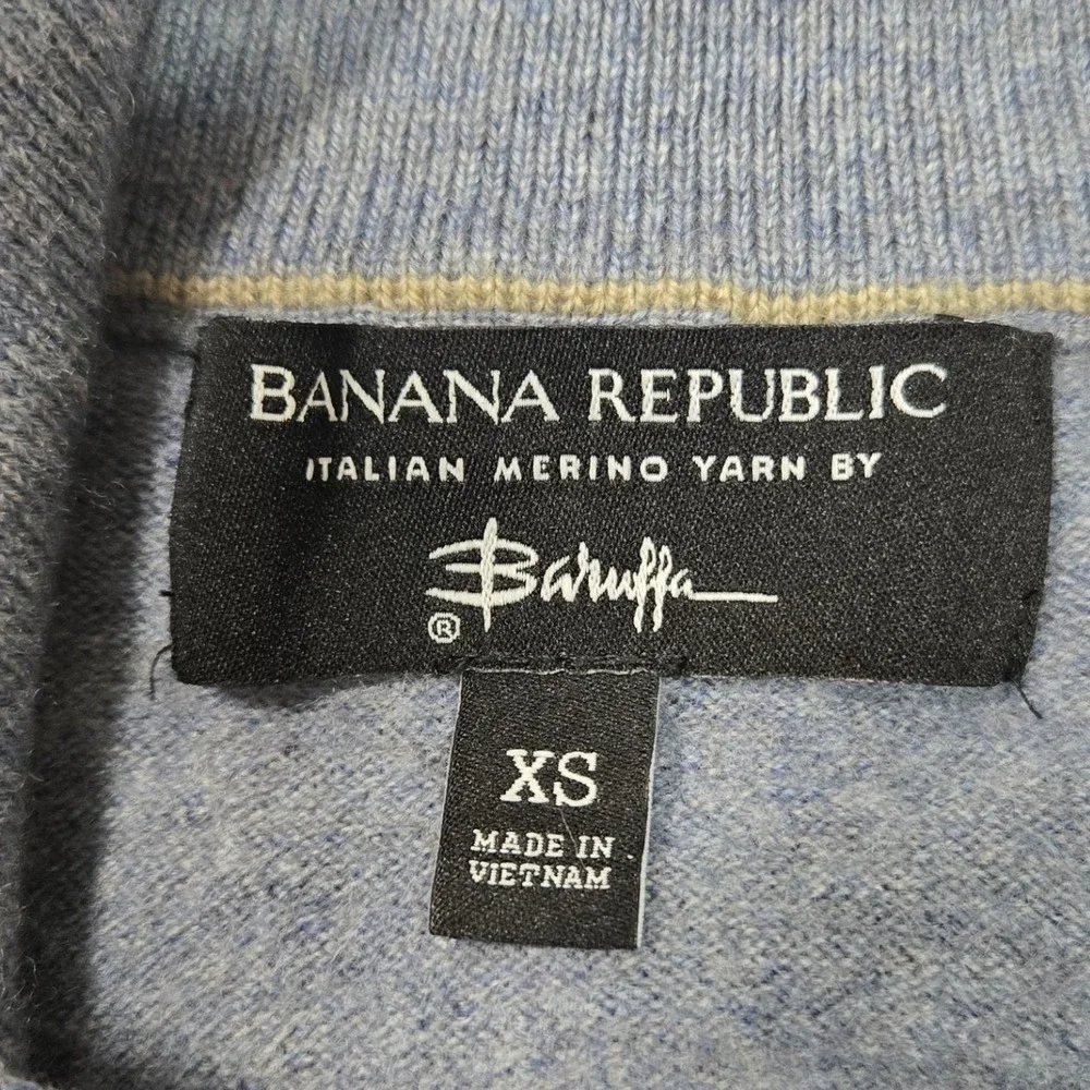Banana Republic Mens XS Blue Merino Wool Half Zip Sweater Baruffa Yarn Pullover